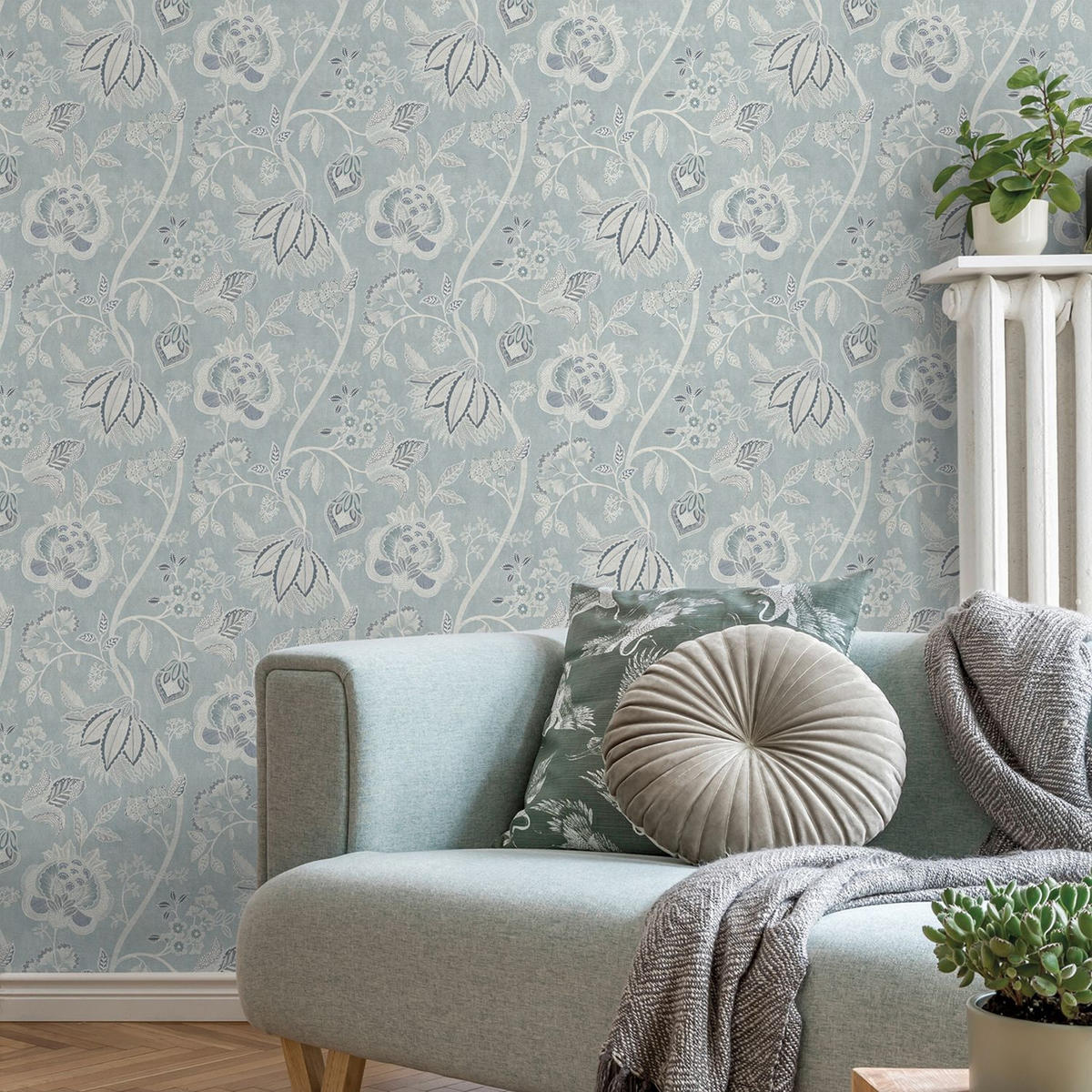 TAPETE Blumen 53 cm x 10 m - Blau, Papier (53/1000cm) - Sanders & Sanders