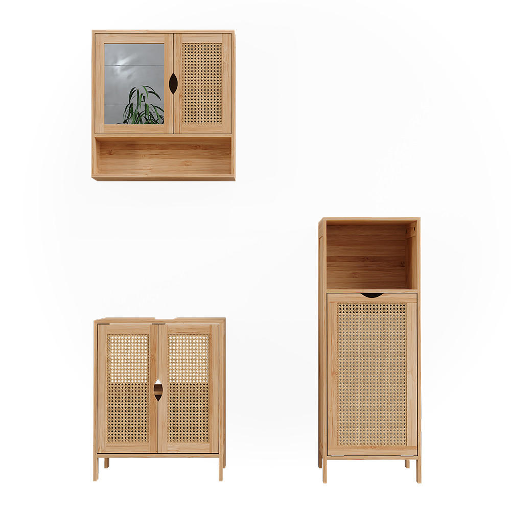 BADMÖBEL-SET Liora Bambus 3 Teile - Grün, Holzwerkstoff (48/60/29cm) - Vicco