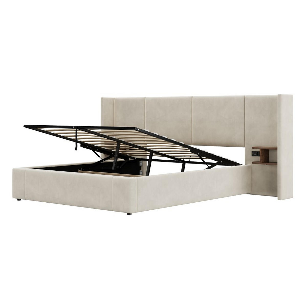 POLSTERBETT 160 x 200 cm in Beige Samt mit USB-Anschluss - Beige, Holz/Textil (160/200cm) - KOMHTOM