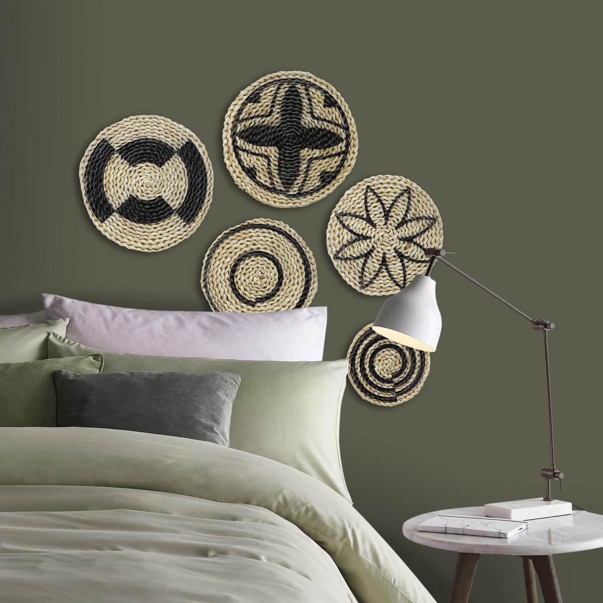 DEKORATION Rattan Wanddekoration 5er Set - Schwarz/Braun, Naturmaterialien (25/25/25cm) - Art for the Home