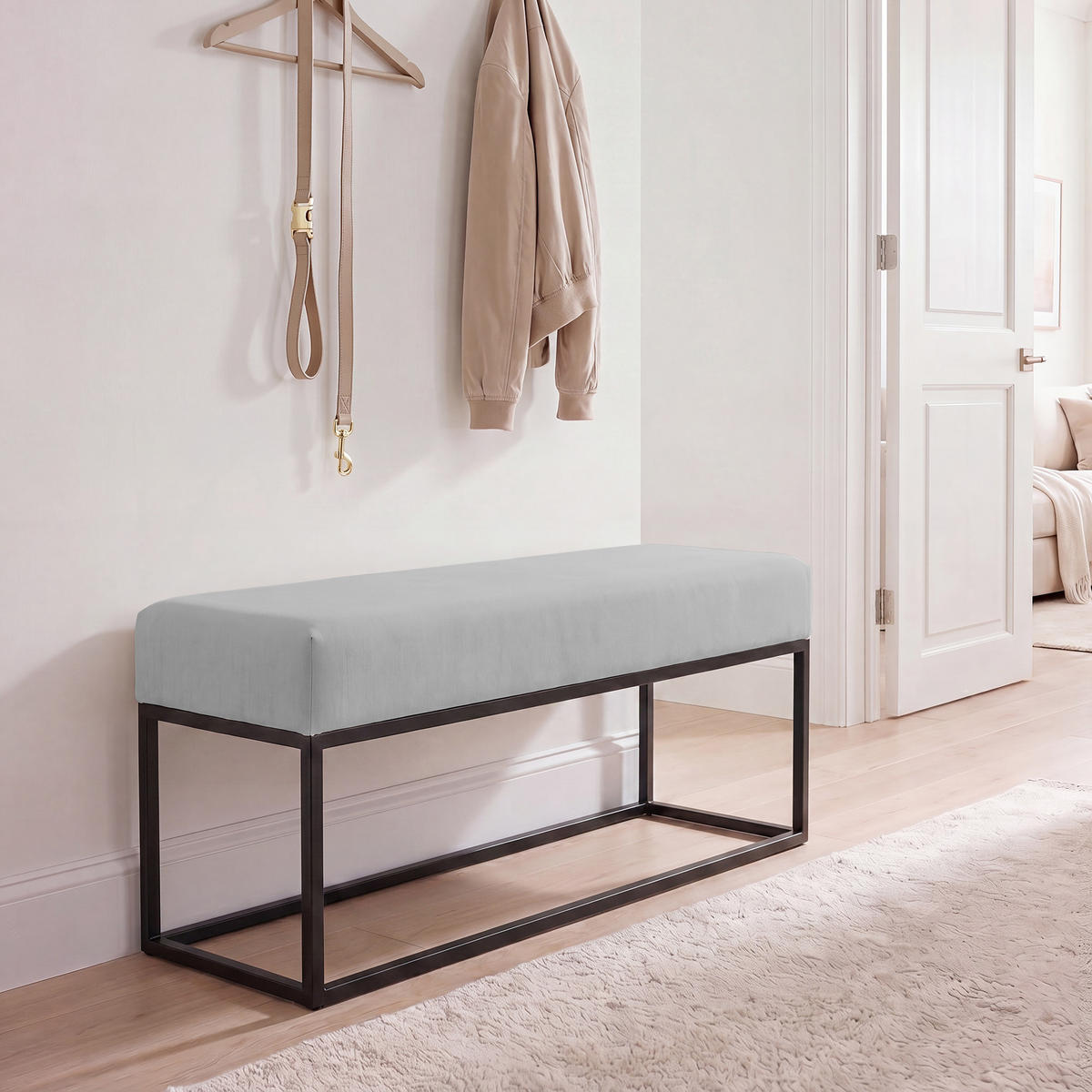 POLSTERBANK STELLA 90 cm Metallgestell, Schwarz / Grau - Schwarz/Grau, Textil/Metall (90/44/30cm) - Idohome