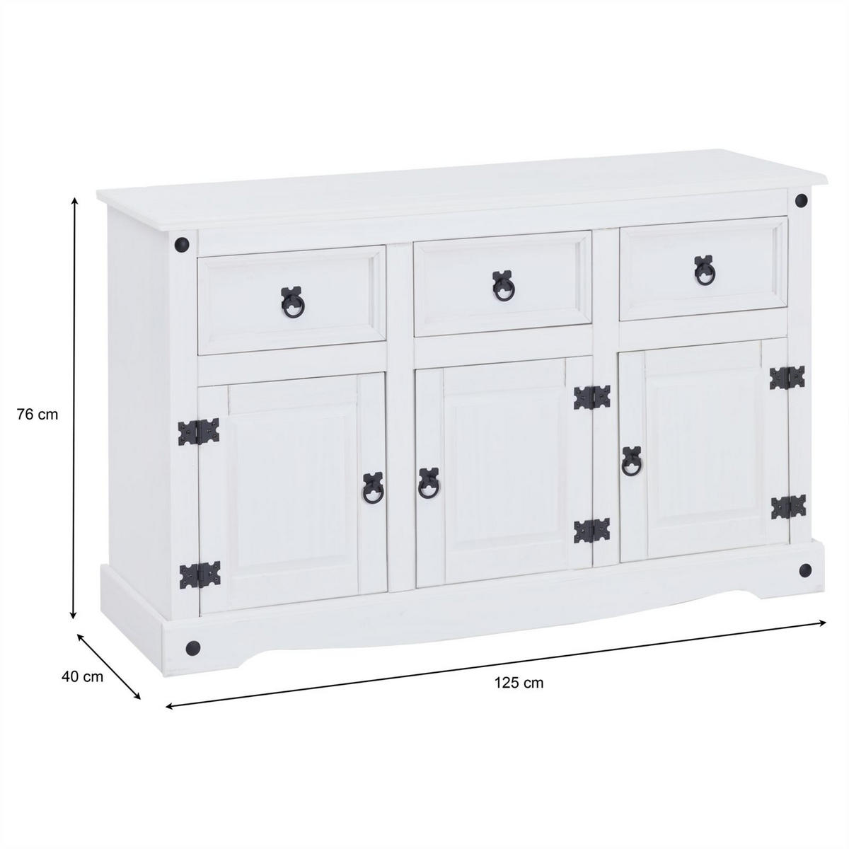 SIDEBOARD RURAL - Weiß, Holz (124/76/40cm) - CARO-Möbel