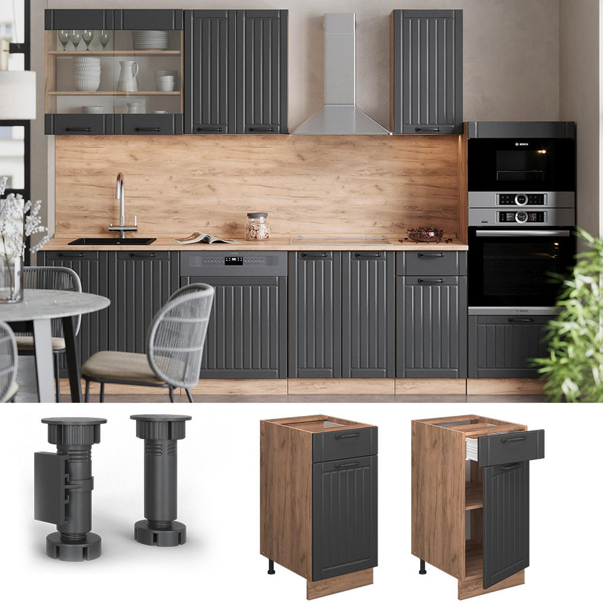 Honigeiche/Dunkelgrau, Holzwerkstoff (40/82/60cm) - Vicco