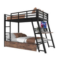 HOCHBETT 90/200 cm Schwarz mit LED, Schubladen, Schreibtisch, ohne Matratze - Schwarz, Metall (90/200cm) - MIVRAY