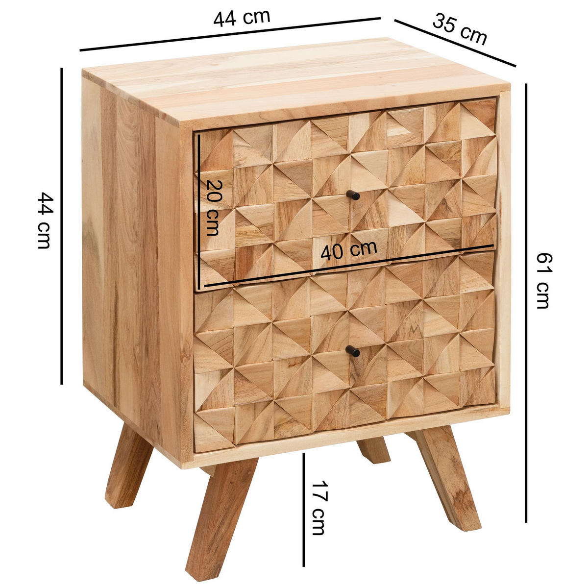 NACHTTISCH – Massivholz, 2 Schubladen, handgefertigt, moderner Landhausstil - Beige, Holz/Metall (44/61/35cm) - KADIMA DESIGN