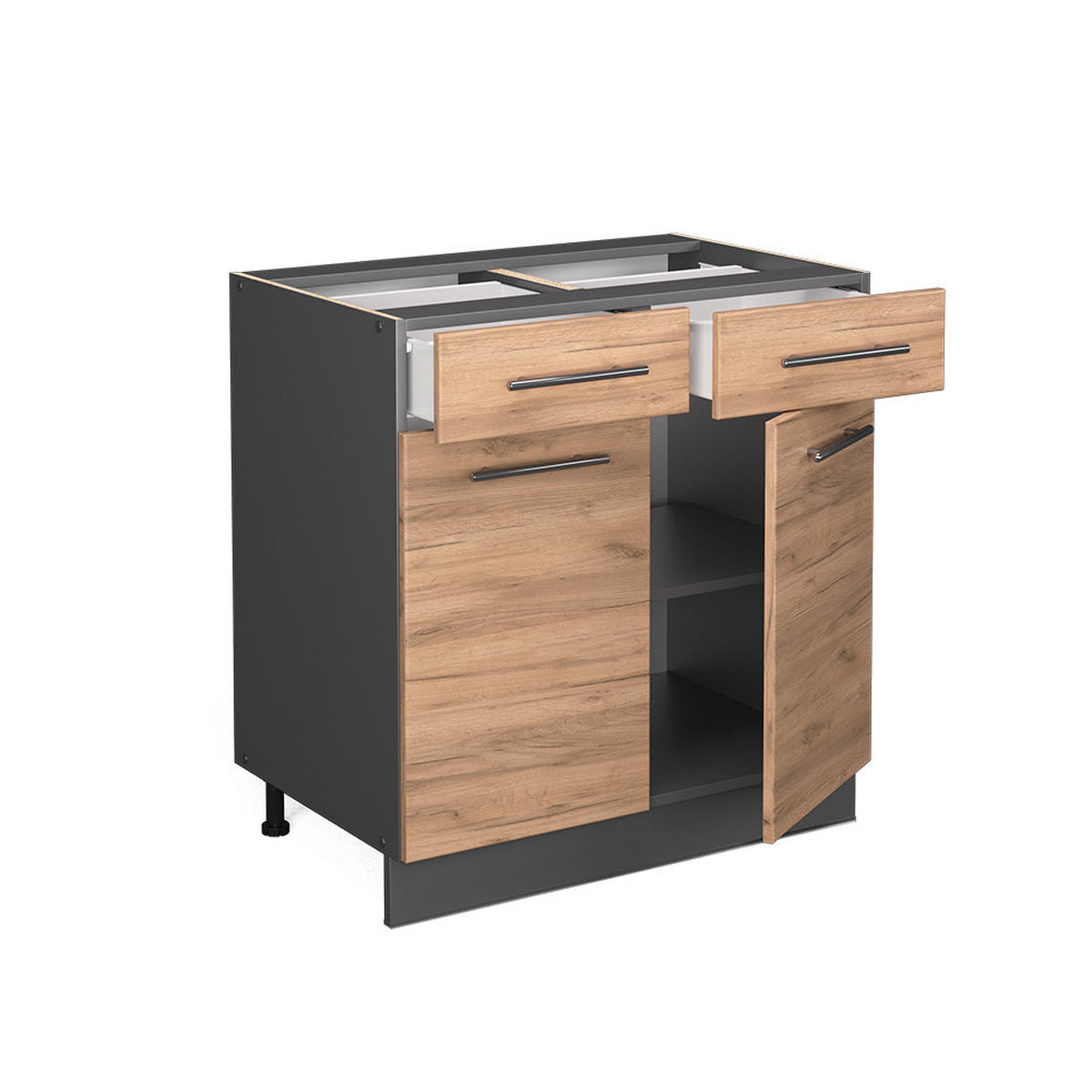 KÜCHENUNTERSCHRANK Fame-Line Goldkraft Eiche 80 cm, AP Eiche - Anthrazit/Eiche Wotan, Holzwerkstoff (80/82/60cm) - Vicco
