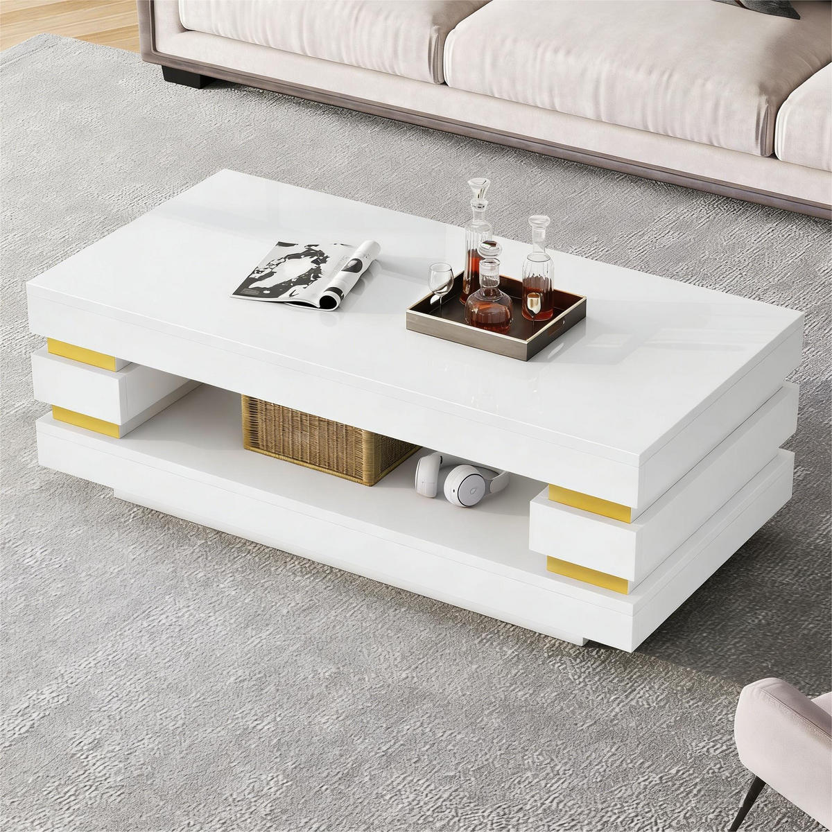 COUCHTISCH Weiß 100/50/35 cm mit LED-Beleuchtung - Weiß, Holzwerkstoff (50/100/35cm) - PANGIVO