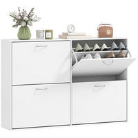 SCHUHSCHRANK DE-14966 4 Klapptüren mit Doppelböden Weiß - Weiß, Holzwerkstoff (120/81/24cm) - ComfortXL