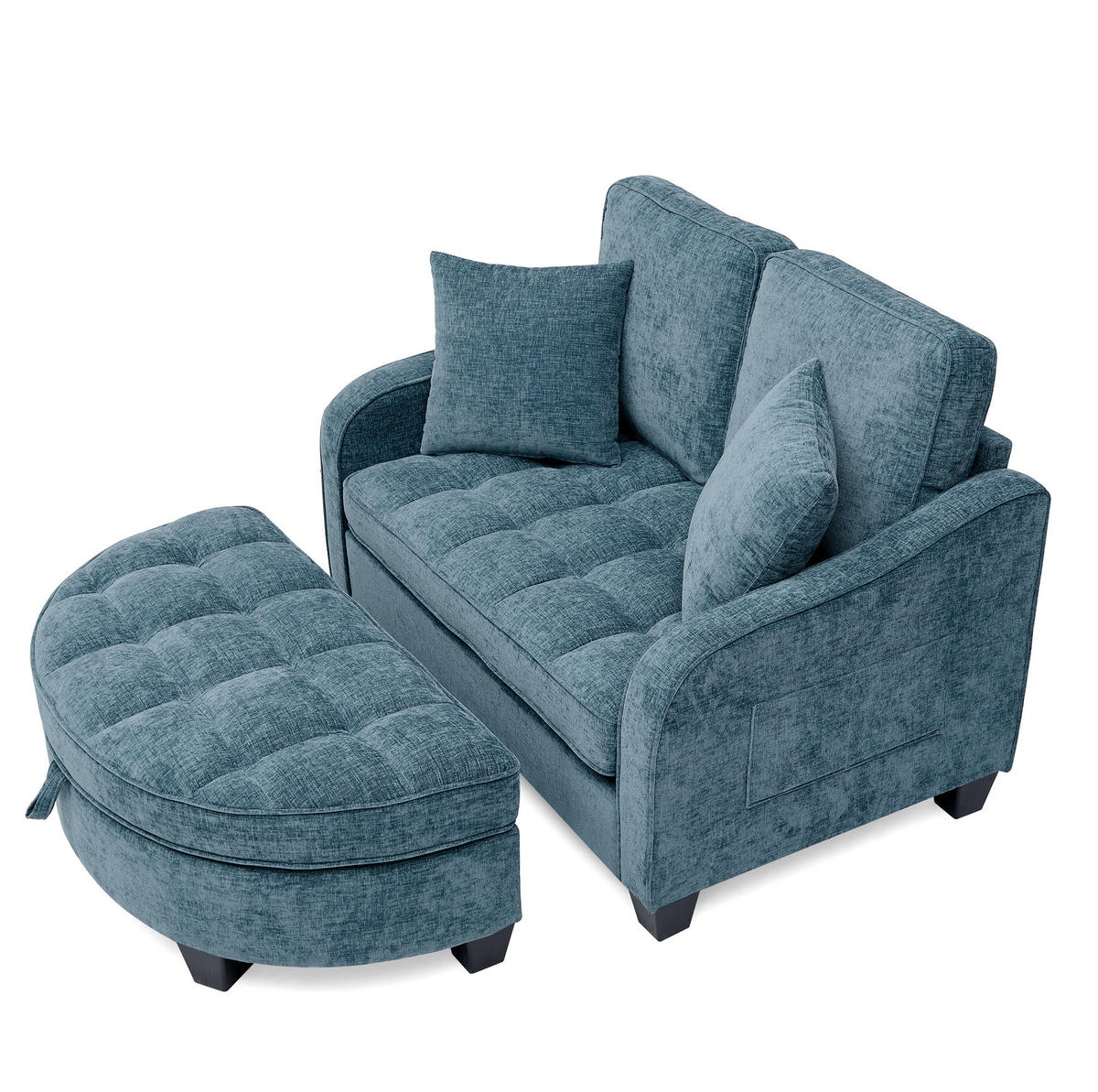SOFA-BETT 132/129/93 cm aus Eukalyptusholz mit Aufbewahrungshocker Blau - Blau, Holz (129/93/132cm) - Modenvie
