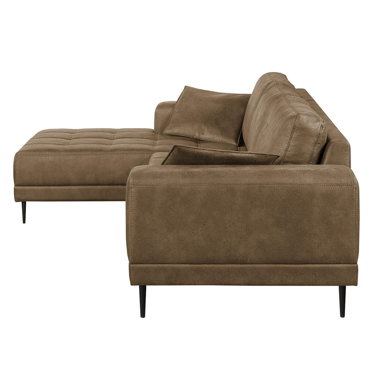 ECKSOFA mit Ottomane - Antiklederlook - Cappuccino, Textil (282/167cm) - home24
