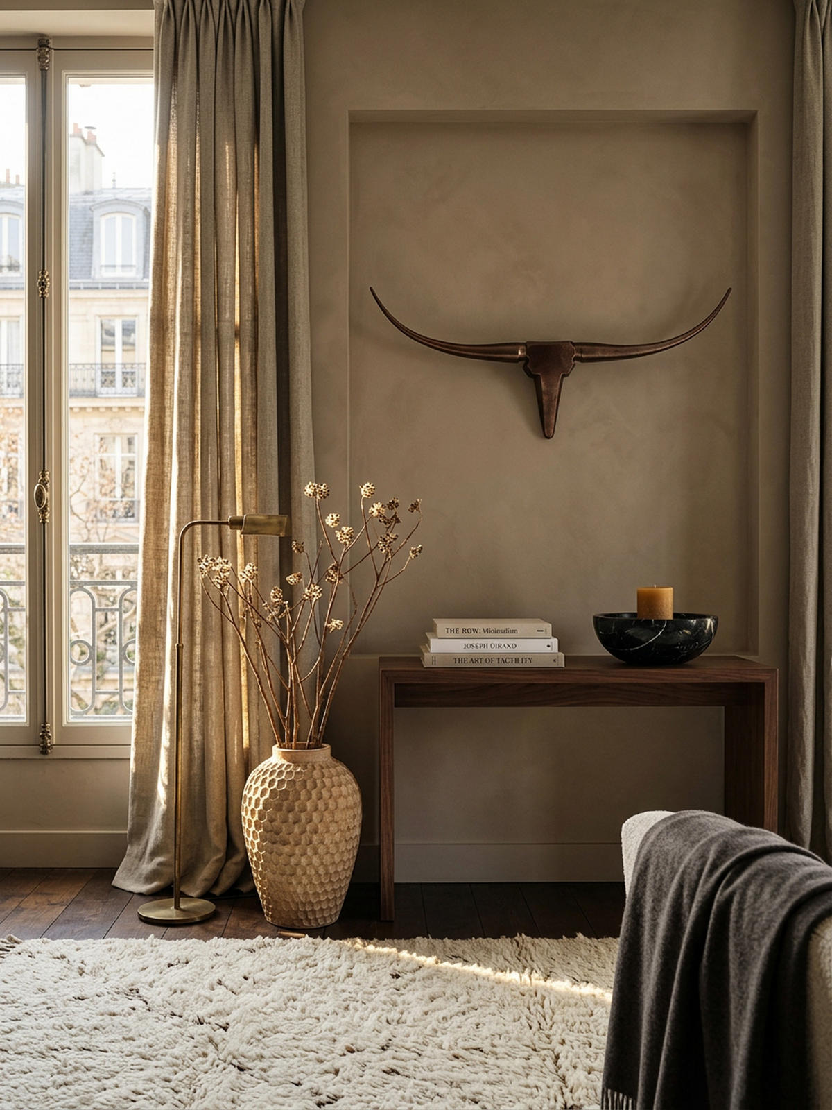 WANDDEKO Bull Geweih aus Aluminium 125 cm Breite, Bronze 100x6x40 cm - Bronzefarben, Metall (100/40/6cm) - KADIMA DESIGN