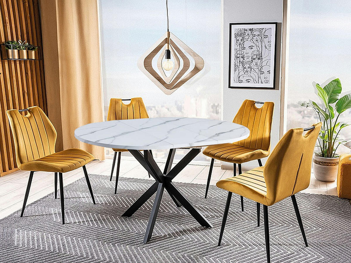 ESSTISCH Rund Marmor Weiß - Schwarz matt 100x75 cm - Schwarz/Weiß, Holzwerkstoff (100/100/75cm) - designimpex