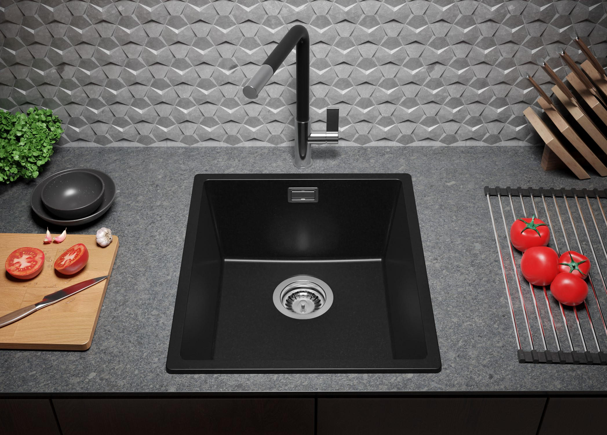 Thumbnail - Primagran Granitspüle, Schwarz, Schwarz, Schwarz, Kunststoff, Rechteckig, 41x20x47 cm, Küchen, Küchenausstattung, Küchen...