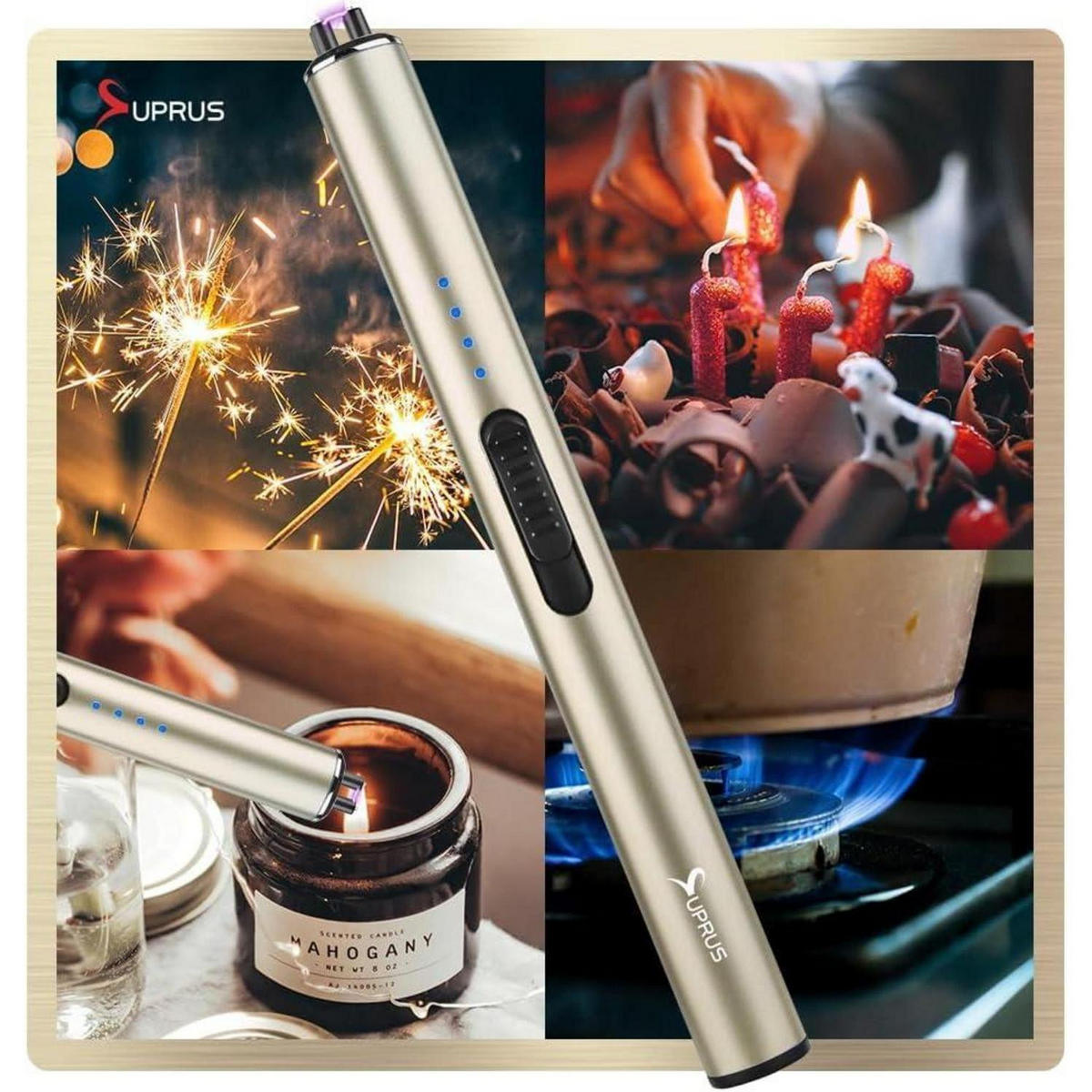 ELEKTRISCHES Feuerzeug USB-C Arc winddicht mit Ladeanzeige Gold - Goldfarben, Metall (1.7/1.5/17.1cm)