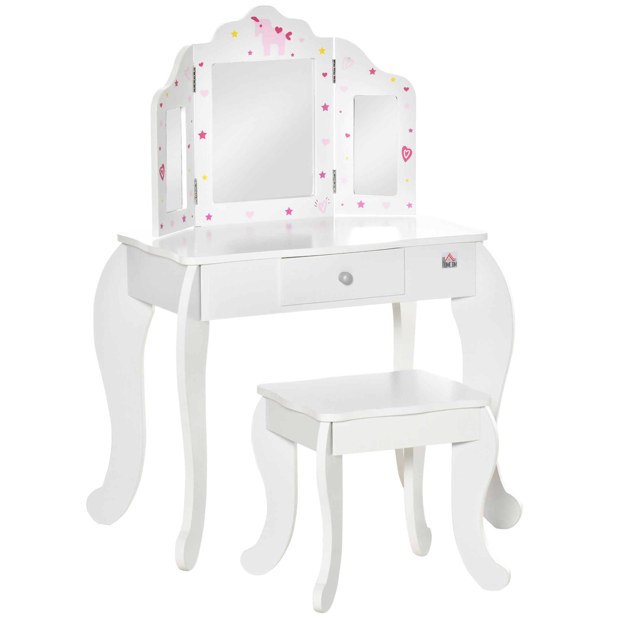 KINDERSCHMINKTISCH DE-18628 mit Triptychonspiegel & Schublade Weiß - Weiß, Holzwerkstoff (40/85.5/63cm) - ComfortXL
