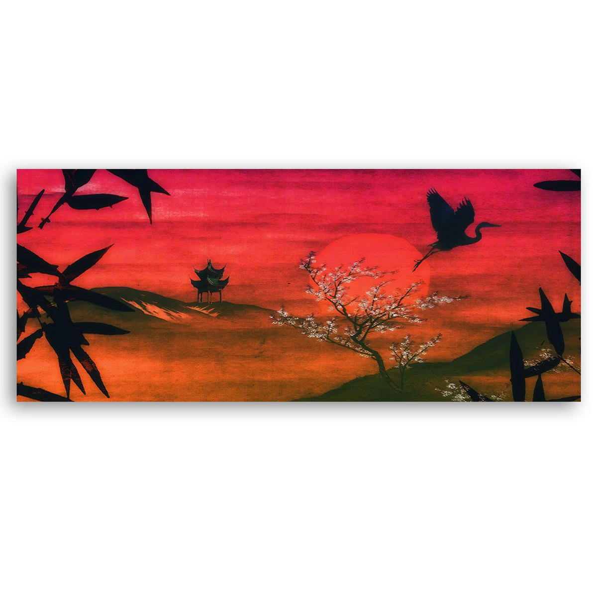 WANDBILD rote landschaft in japan - Pink, Textil (90/30cm) - Feeby