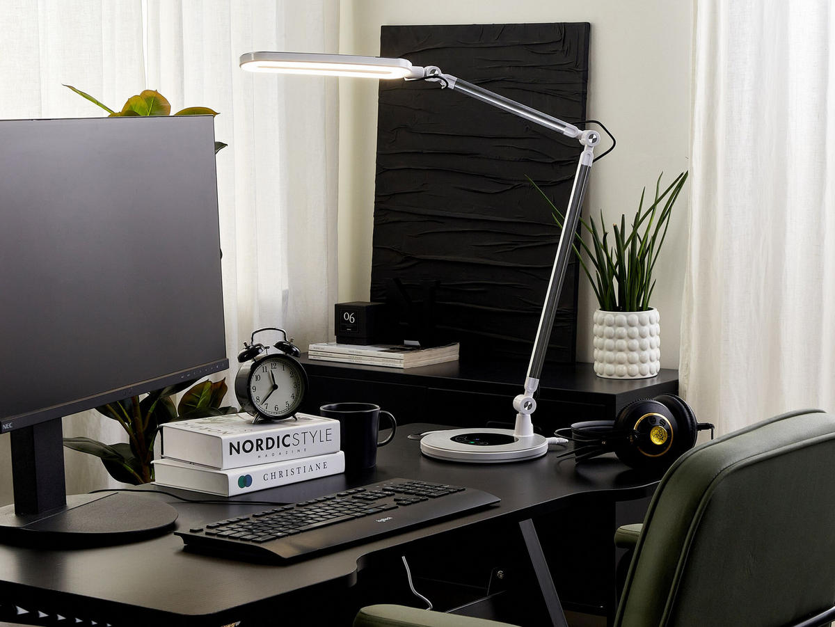 SCHREIBTISCHLAMPE Grus 20/30/80 cm - Silberfarben, Metall (20/30/80cm) - Beliani