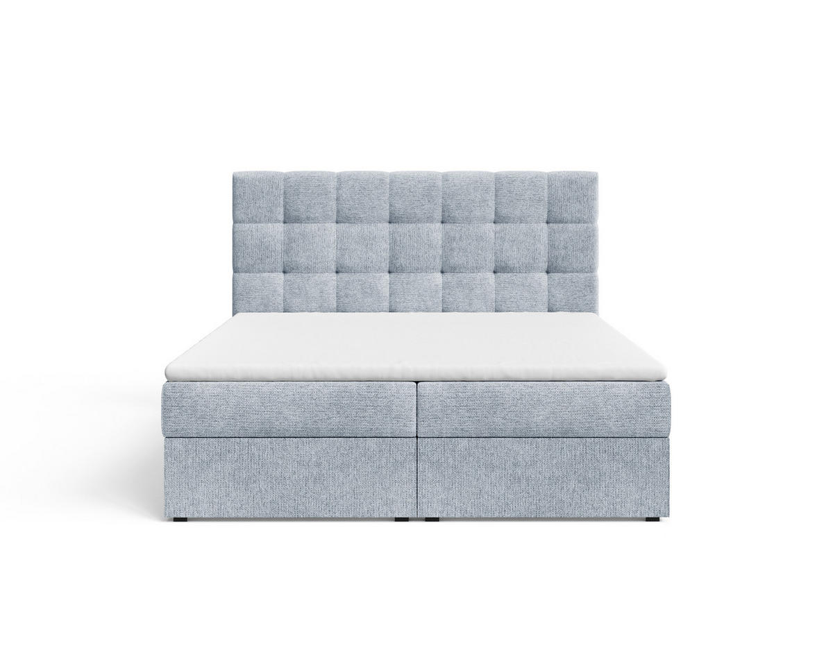 BOXBETT - Bett 05 OSLO - Aragon - 140x200 cm - mit Bettkasten und Komfort-Topper - Blau, Holz (140/200cm) - ROYAL24_MARKT