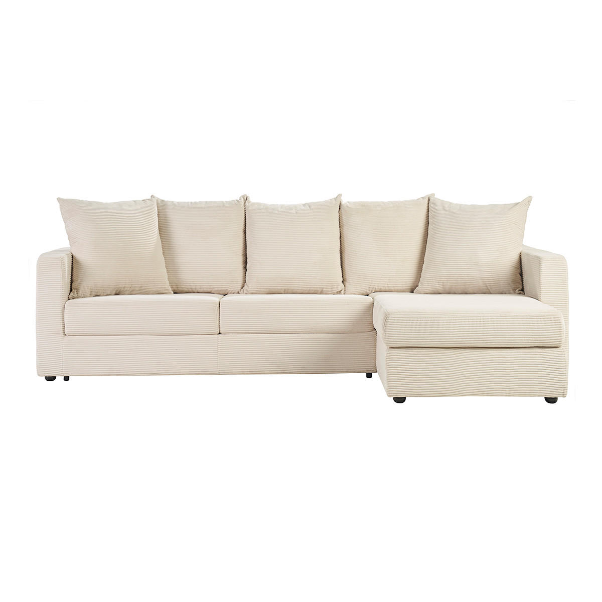 ECKSOFA rechts umwandelbar 4 Sitze in beige Cordstoff mit 13 cm Matratze BACIO - Beige, Textil (150/276cm) - Miliboo