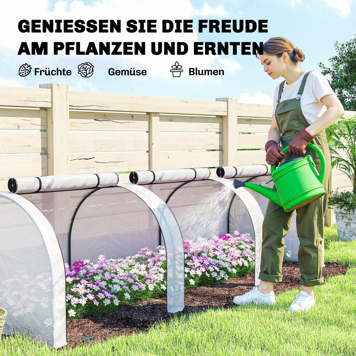 GEWÄCHSHAUS mit PE-Gitterfolie Aufrollbar Seitenwände, winterfest Tomatenhaus - Weiß, Metall (100/80/295cm) - Outsunny