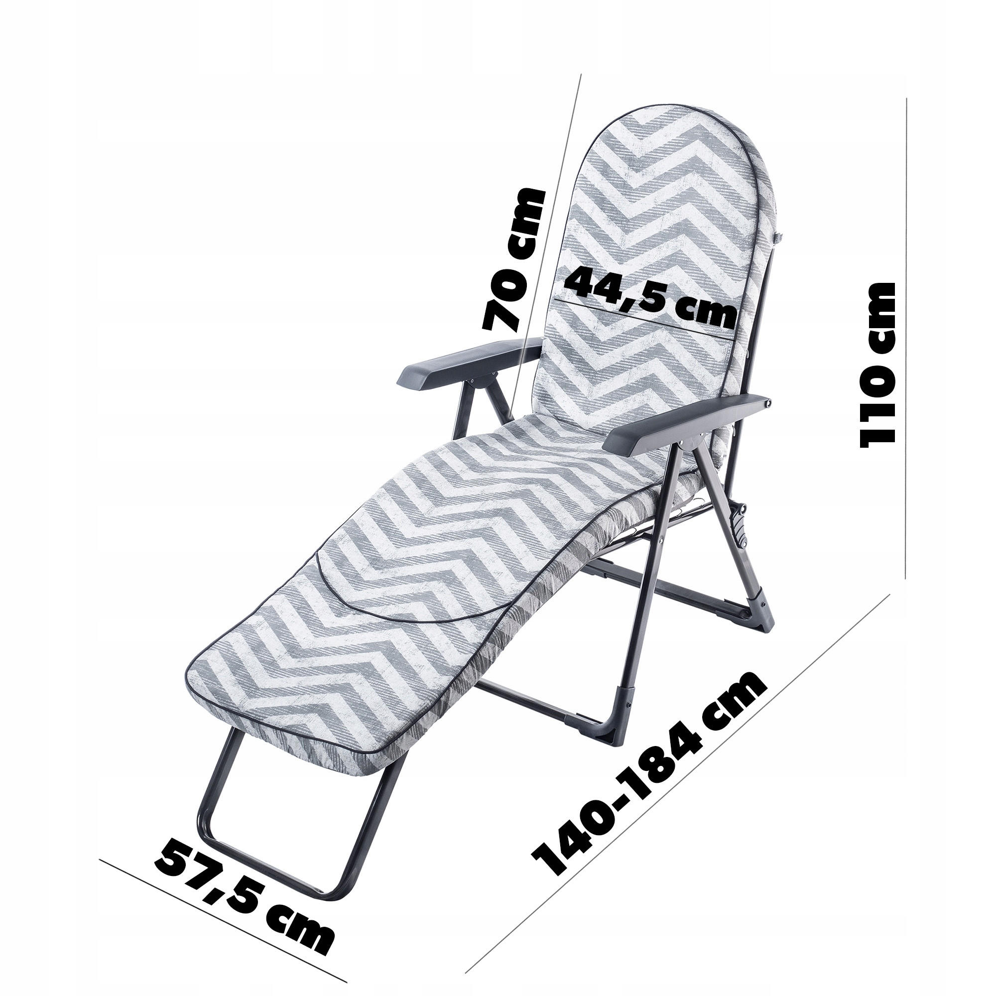 GARTENLIEGESTUHL 184 x 110 cm „Zigzag“ - Weiß/Grau, Metall (57/184cm) - KADAX