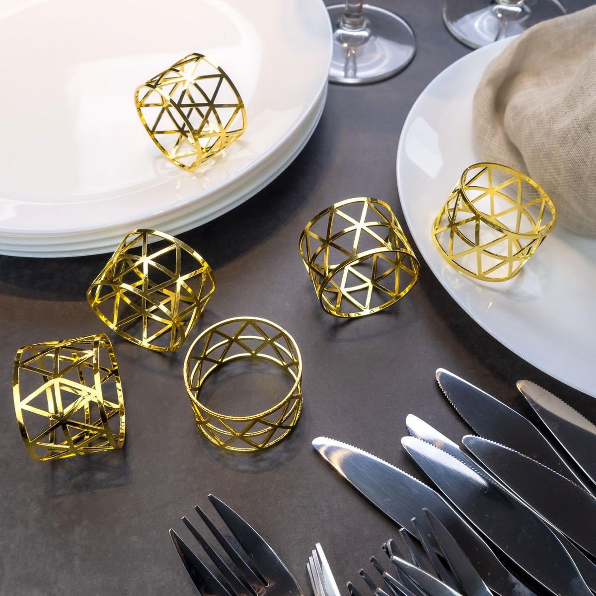 SERVIETTENRINGE Serviettenhalter (6er-Set) - Goldfarben, Metall (4.5/3/4.5cm) - Intirilife