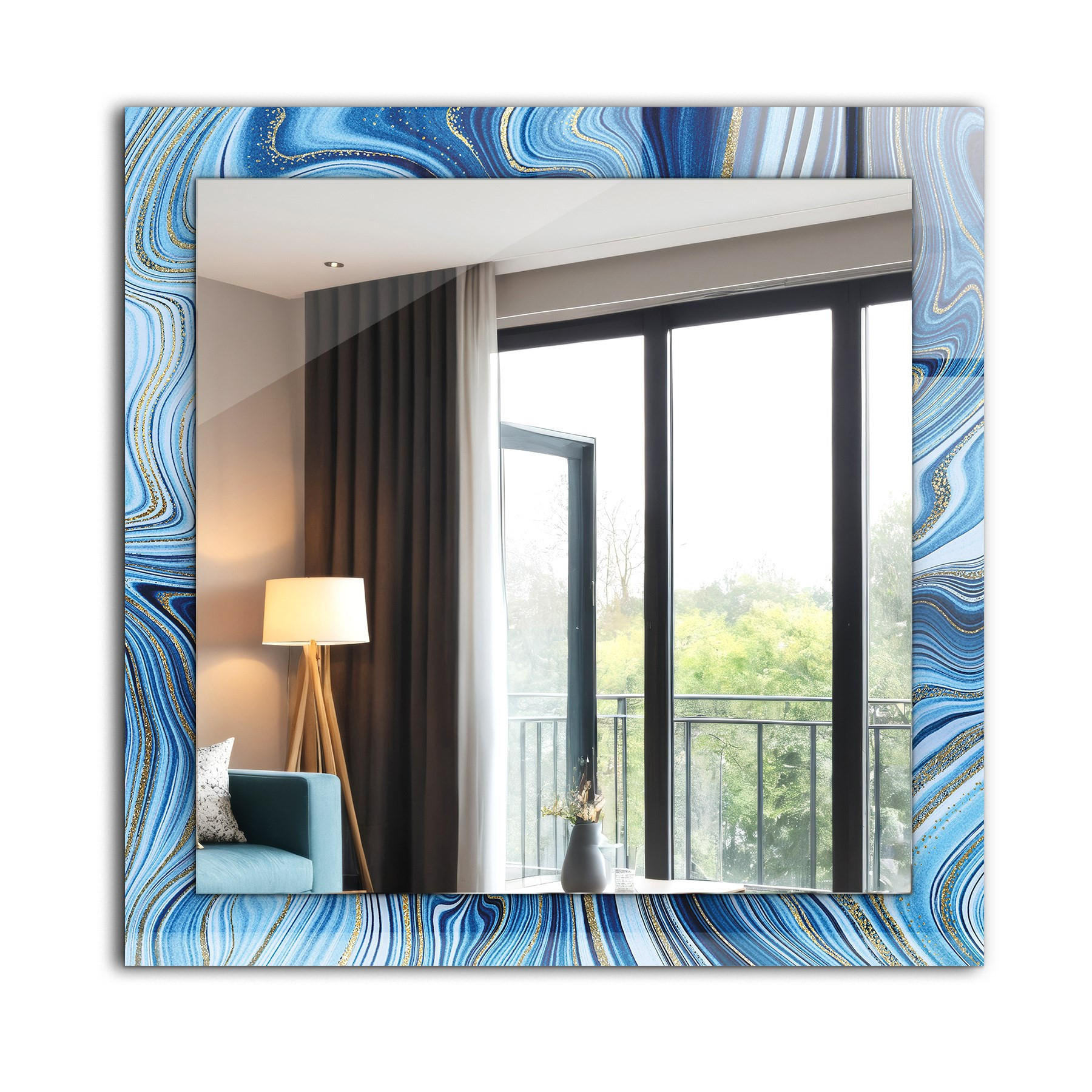 SPIEGEL 60 x 60 cm Rechteckig mit Aufdruck - Blau, Glas (60/60/0.4cm) - TULUP