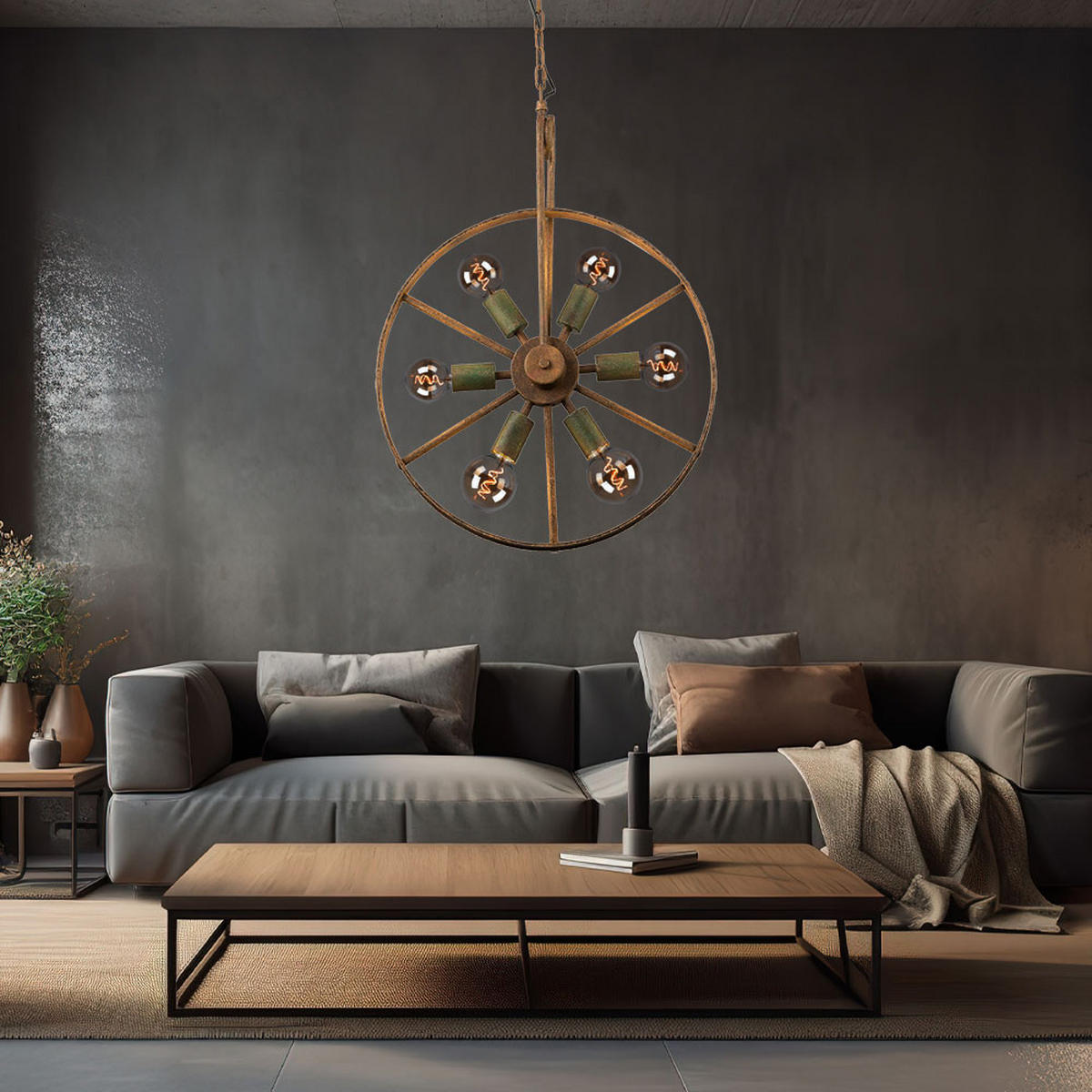 HÄNGELEUCHTE Metall Rostoptik Braun - Braun, Metall (50/50/133cm) - Globo Lighting