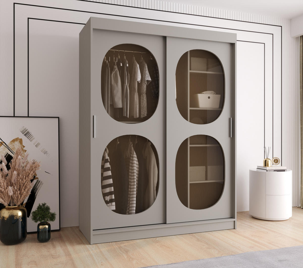 SCHWEBETÜRENSCHRANK 200/150/62 2-türig - Kaschmir, Holz (150/200/62cm) - Abiks Möbel