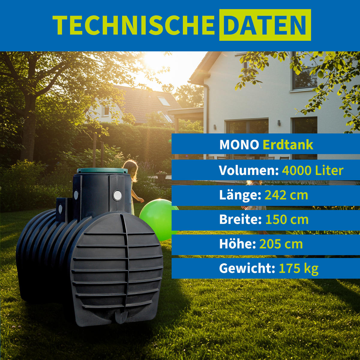 ERDTANK 4000 L inkl. Tankabdeckung - Schwarz, Kunststoff (150/205/242cm) - 4rain