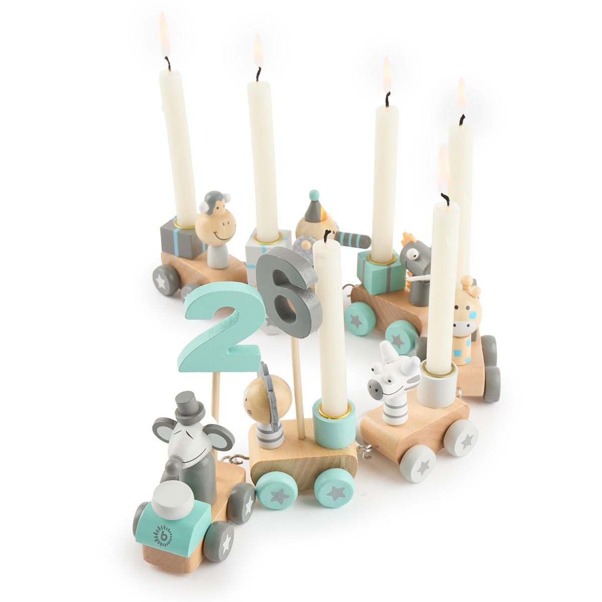 GEBURTSTAGSZUG mit 6 Kerzen Scandi - Blau, Holz (5/48cm) - Bieco Spielwaren