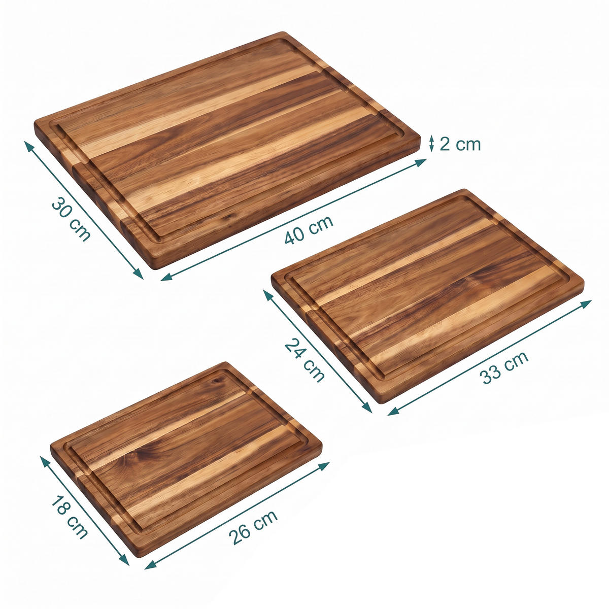 SCHNEIDEBRETT Braun 3er-Set Akazienholz mit Ständer - Braun, Holz (40/30cm) - Relaxdays