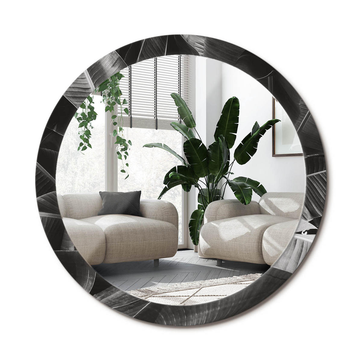 SPIEGEL Rund Ø 100 cm mit Aufdruck - Grau, Glas (100/100/0.4cm) - Wallfluent