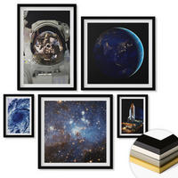 WANDBILDER 5er-Set - 50x50 cm & 20x30 cm & 40x60 cm Schwarzer Rahmen - Weltraum Erde Astronaut Rakete - Schwarz, Kunststoff (40/60cm) - ArtPrintCave