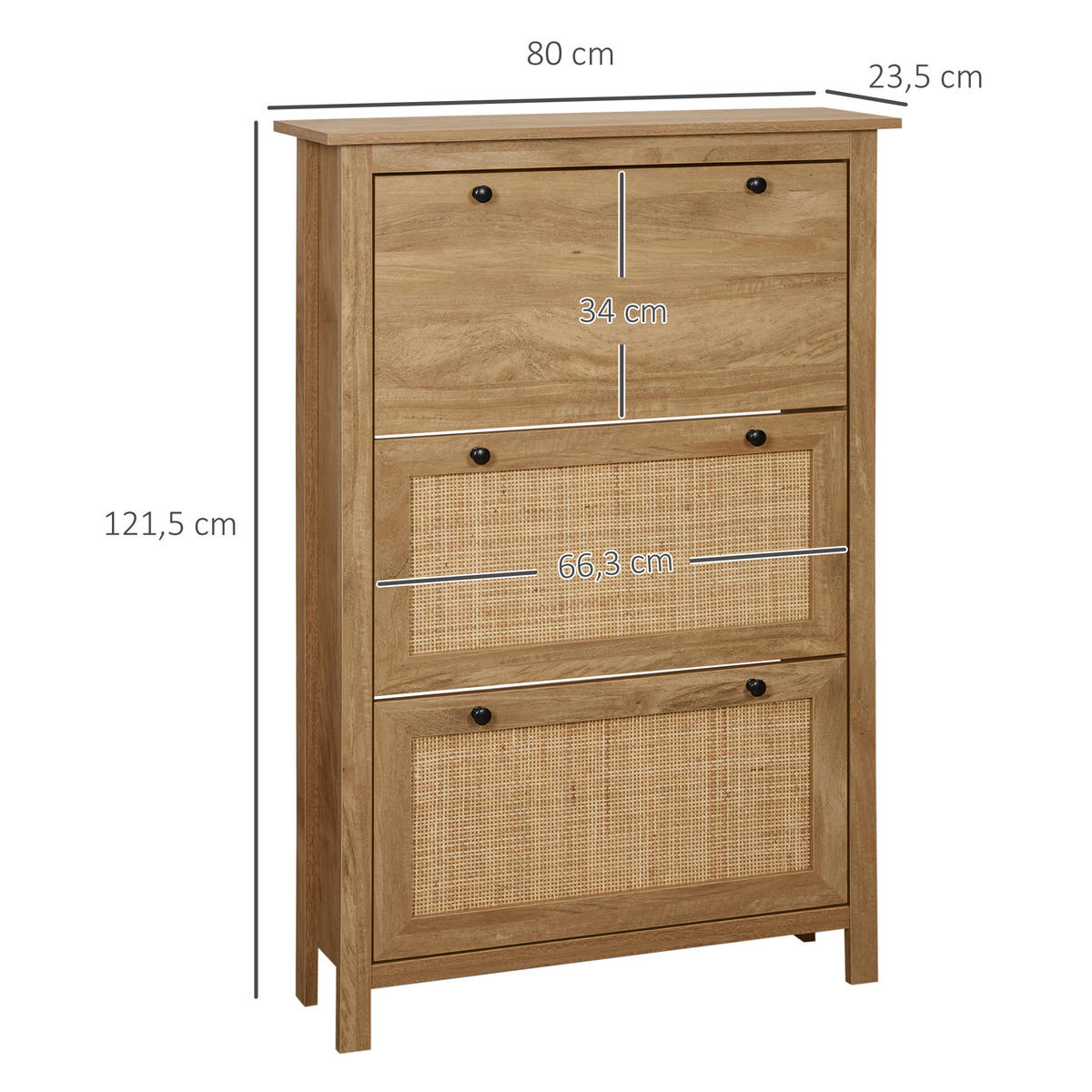 SCHUHSCHRANK DE-14986 3 Klapptüren mit Rattan-Optik Naturholz - Naturfarben, Holzwerkstoff (80/121.5/23.5cm) - ComfortXL