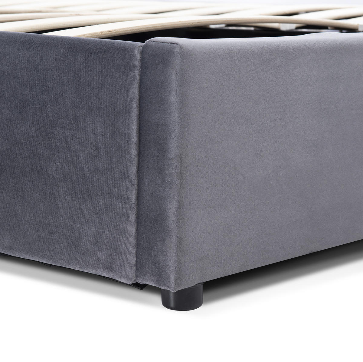 POLSTERBETT aus Samt 140x200 cm Grau mit Bettkasten und verstellbarem Kopfteil - Grau, Textil (140/200cm) - IVMEU