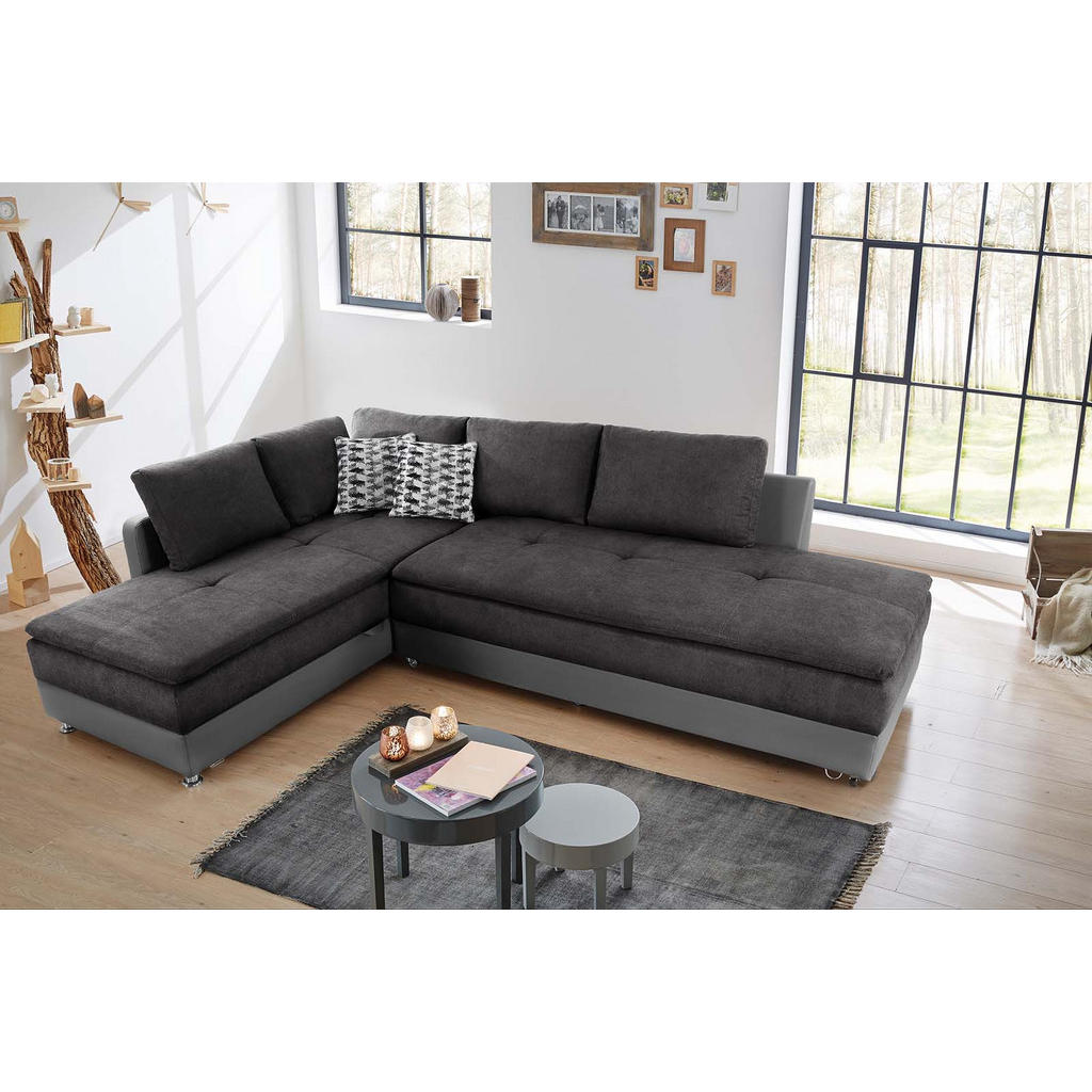 Thumbnail - luma-home Ecksofa-Dauerschläfer, Anthrazit, Textil, 4-Sitzer, Füllung: Kaltschaum, Ottomane rechts,L-Form, 306x223 cm, W...