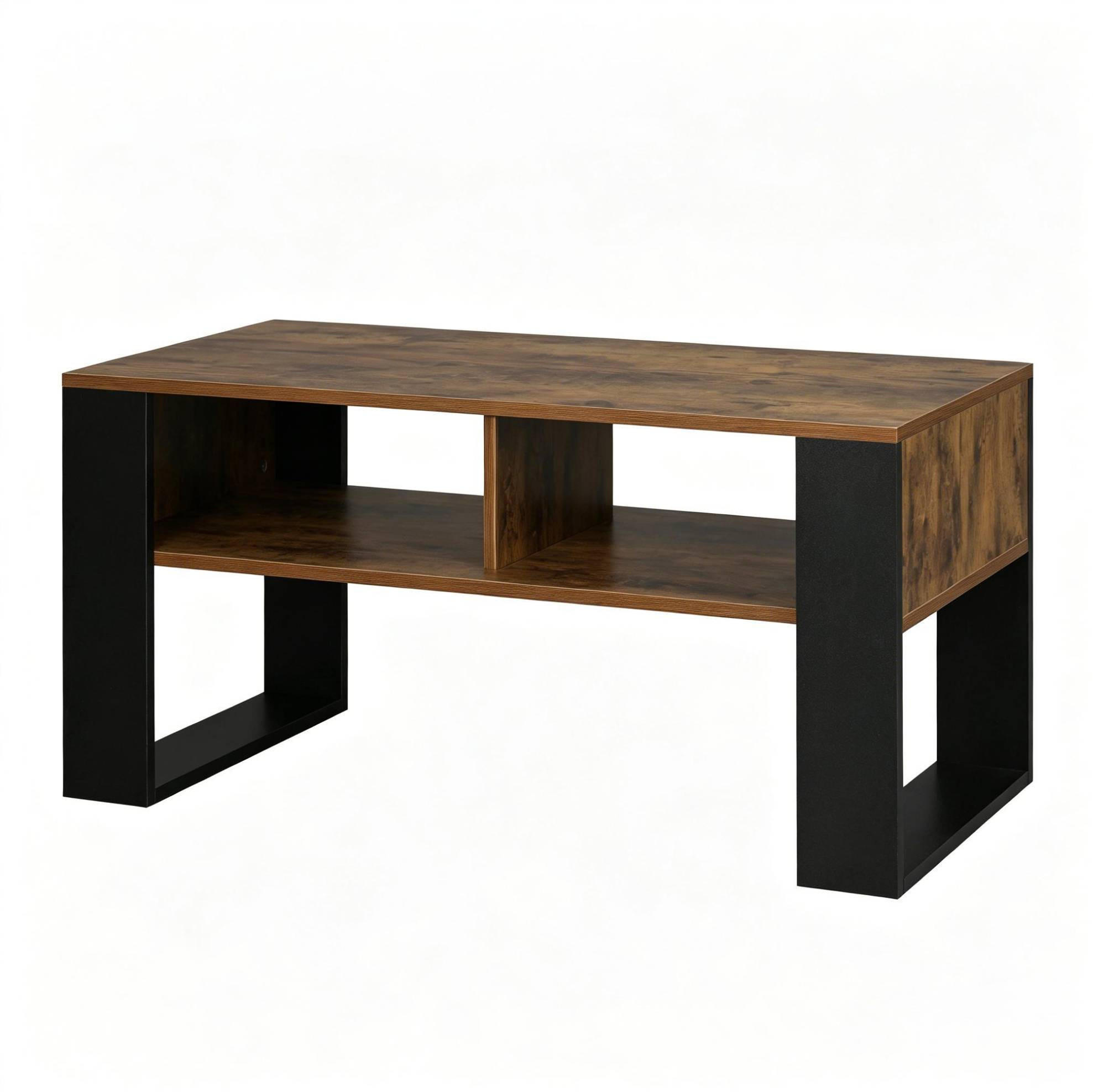 COUCHTISCH aus Holz 90x45x45 cm Schwarz/Rustikalbraun mit 2 offenen Fächern - Schwarz, Holz (90/45/45.5cm) - IVMEU