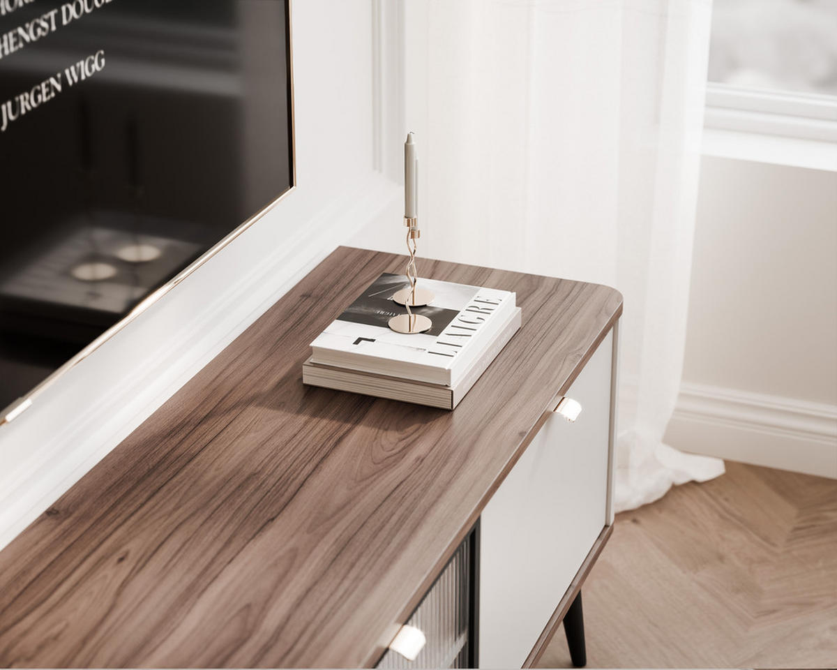 TV-LOWBOARD NAVANI stehend, 160 cm Kaschmir/Nussbaum - Nussbaumfarben/Schwarz, Holzwerkstoff/Metall (160/52/40cm) - Idohome