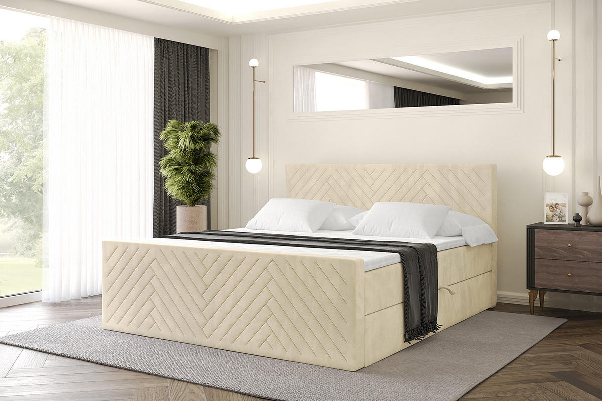 BOXBETT mit Matratze H4 und Lattenrost - VEXA-Z - 120x200 - Beige Monolith - Beige, Holzwerkstoff (120/200cm) - ALTDECOR