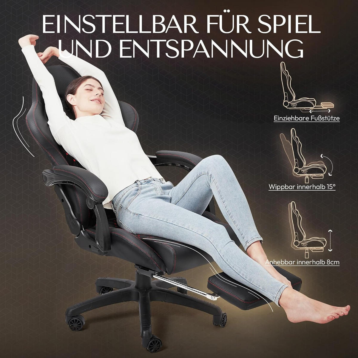 GAMING-STUHL Ergonomisch Verstellbarer 90°-170° Für Homeoffice/Gaming - Schwarz, Leder (60/115/60cm)