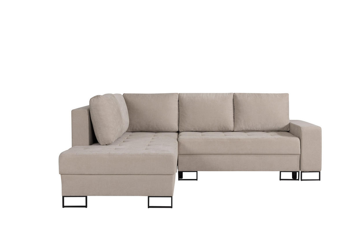 ECKSOFA mit Schlaffunktion Links Beige Chenille - 245x200 cm - Trevi - Beige/Schwarz, Holz/Holzwerkstoff (245/200cm) - Ravio