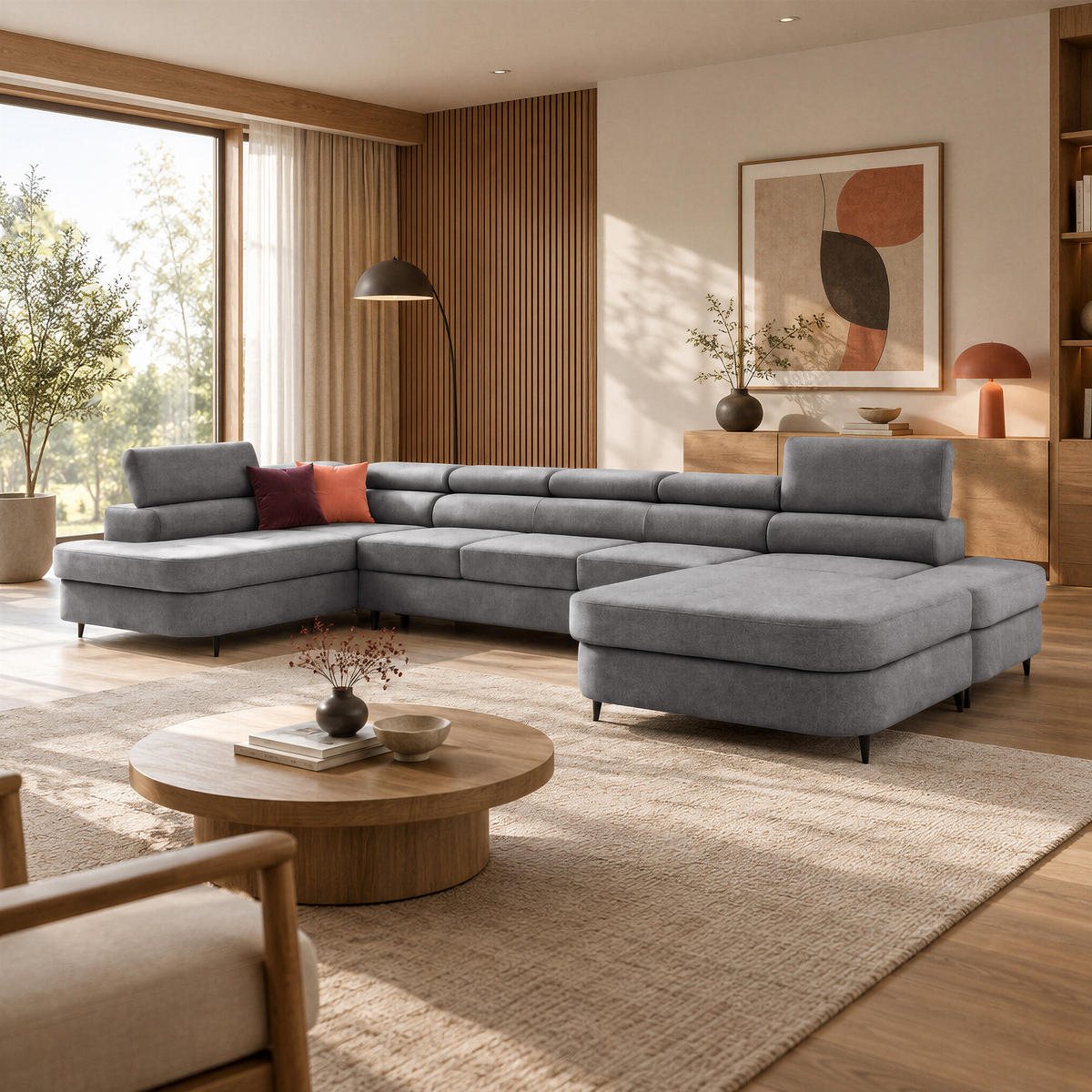 ECKSOFA U-Form PRIAM MAXI U Links mit Schlaffunktion 125x317 Velours Grau - Schwarz/Grau, Holz/Textil (203/91/400cm) - Muffo