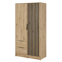 SCHRANK Artisan Eiche KELLY Zweitürig Mit Lamellen 105 cm - Eichefarben/Eiche Artisan, Holzwerkstoff (105/200/51cm) - Sepro Meble