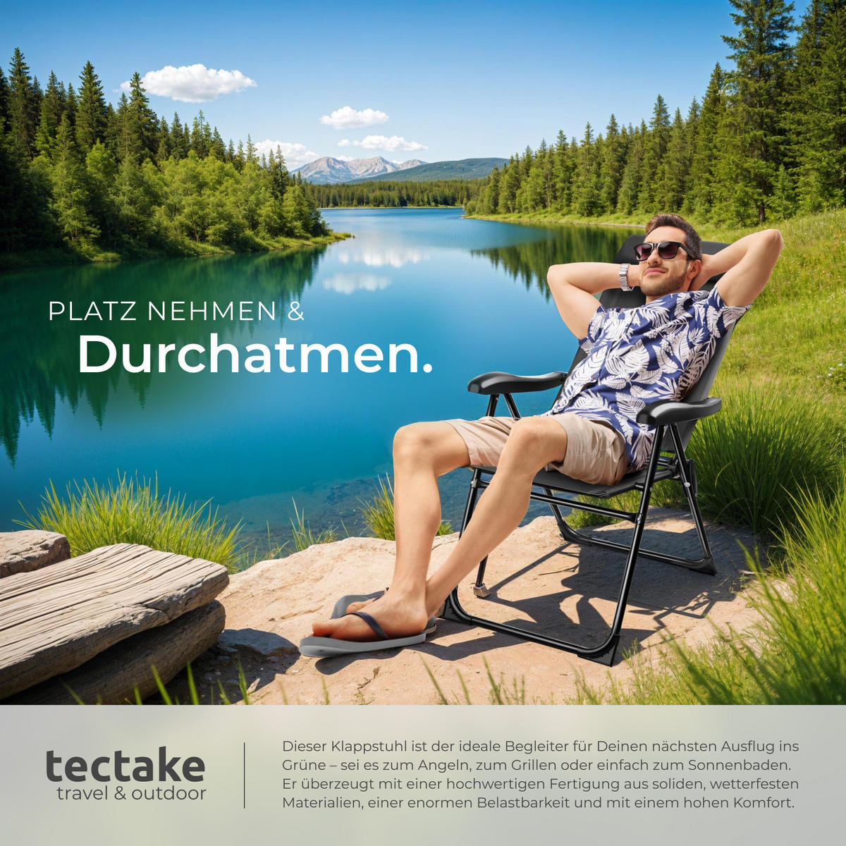 CAMPINGSTUHL Müritz,Belastbarkeit 120 kg, 57 x 65 x 112 cm,anthrazit - Anthrazit, Kunststoff (57/112/65cm) - tectake