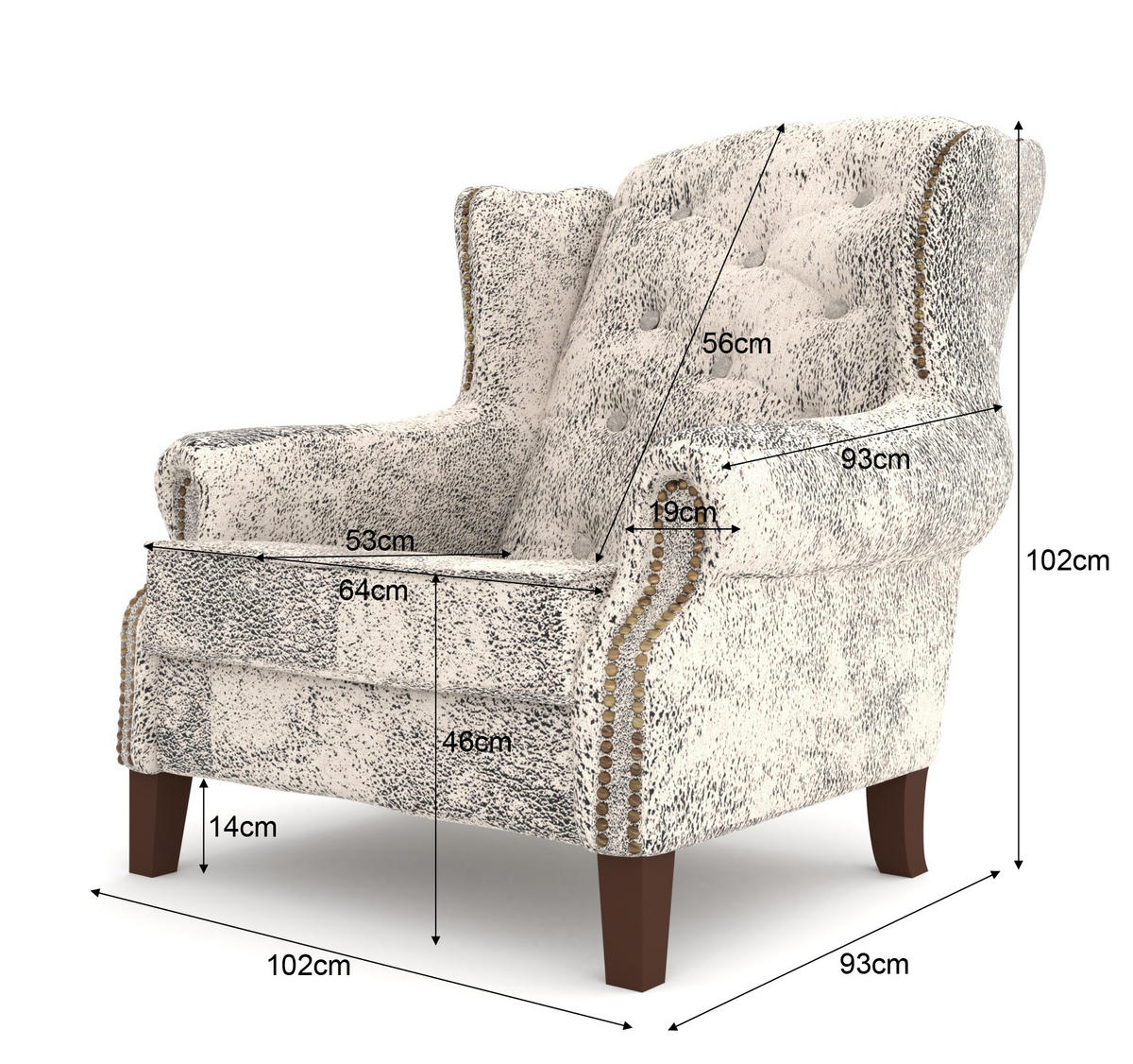 CHESTERFIELD-SESSEL Anton Weiß Microfaser Vintageoptik - Braun/Weiß, Holz/Textil (102/102/93cm) - S-Style Möbel