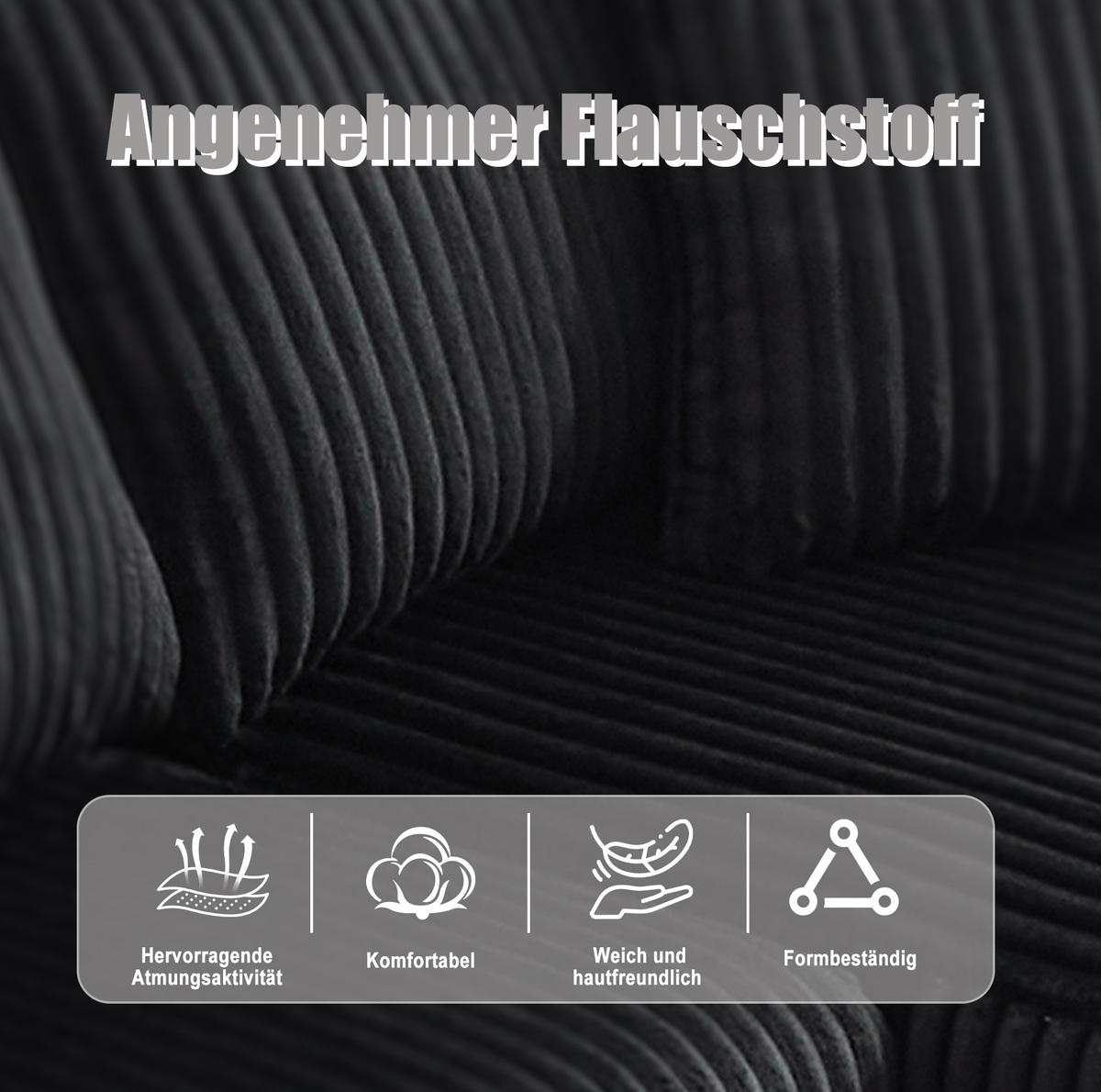 MODULARES Sofa-Set Cord mit Chaiselongue und 2-Sitzer Taschen und Getränkehalter 257/90-160/62 cm Schwarz - Schwarz, Textil (160/257cm) - Redom
