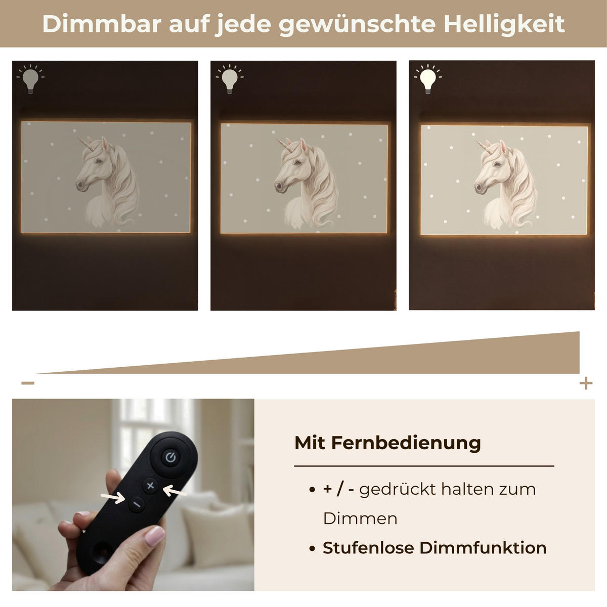 NACHTTISCHLAMPE MIT AKKU Einhorn - Weiß - Punkte 90x60 cm - Taupe, Holzwerkstoff (8/90/60cm) - OnlyWow