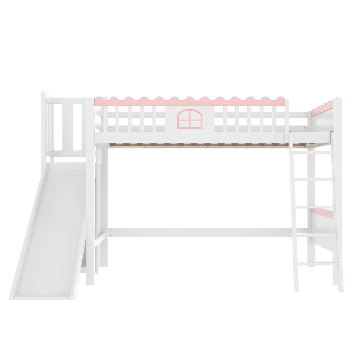 HOCHBETT 90/200 cm in Weiß – mit Rutsche, Regalen und LED-Licht - Weiß, Holz (90/200cm) - BEAOK