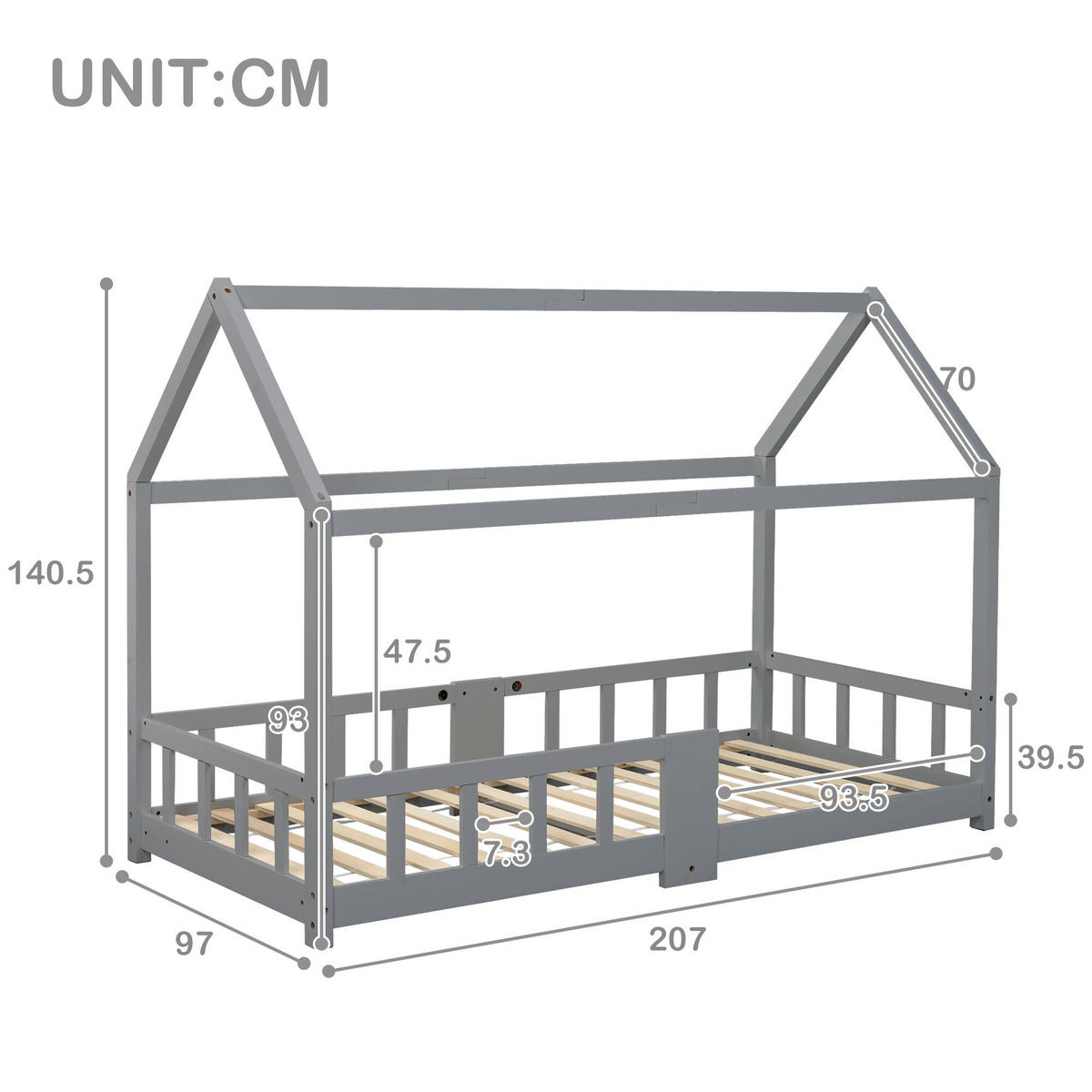 KINDERBETT Grau 207/97/140,5 cm - Grau, Holzwerkstoff/Metall (97/140.5/207cm) - Urban Meuble